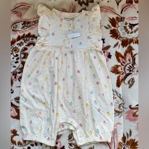 Cream Baby Romper with Multicolor apple Print
